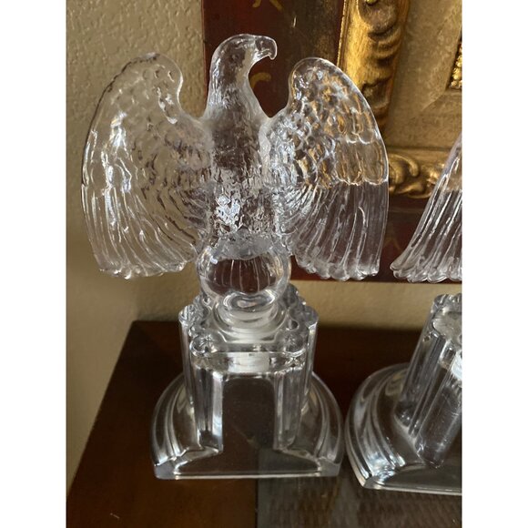 Vintage Imperial Glass Eagle Bookends Pair 9.5" Mid Century Americana - Picture 13 of 16